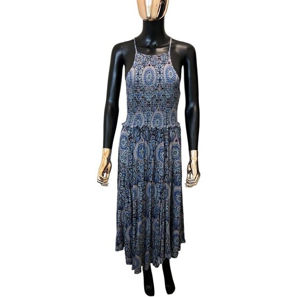 ✨ Free People “Seasons in the Sun” Boho Printed Midi Dress Blue Paisley – Size M - Picture 3 of 12